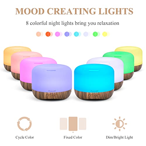Homeweeks Aromatherapy Essential Oil Diffuser for Room: 500ml Colorful Aroma Air Humidifier with Adjustable Cool Mist Mode, Waterless Auto Off Ultrasonic Diffusers for Large Room Home Office(Brown) - Image 4