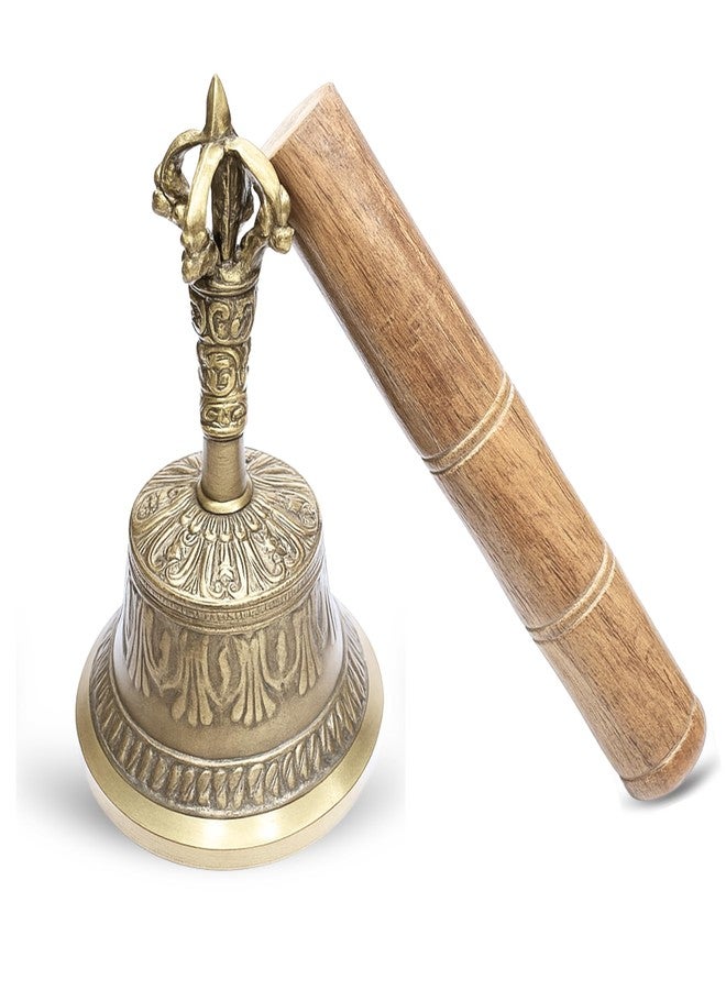 Plus Value Pure Brass Tibetan Om Bell Feng Shui Vastu Meditation Sound Healing, Spiritual Gifting, Indian Handicraft Products Home, Office Temple Decor Buddhist Positivity Peace Calm Relax (Small) - Image 1
