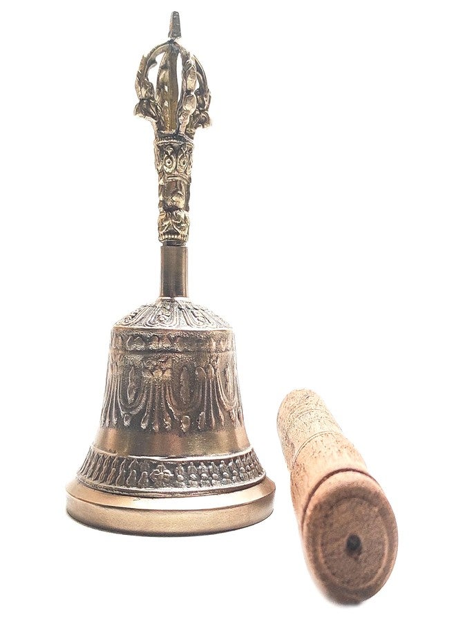 Plus Value Pure Brass Tibetan Om Bell Feng Shui Vastu Meditation Sound Healing, Spiritual Gifting, Indian Handicraft Products Home, Office Temple Decor Buddhist Positivity Peace Calm Relax (Small) - Image 5