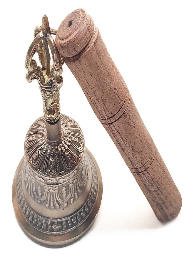 Plus Value Pure Brass Tibetan Om Bell Feng Shui Vastu Meditation Sound Healing, Spiritual Gifting, Indian Handicraft Products Home, Office Temple Decor Buddhist Positivity Peace Calm Relax (Small) - Image 3