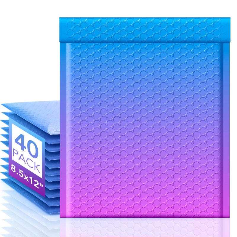 Fuxury Bubble Mailers 8.5x12" 40 Pack Padded Envelopes Usable Size 8.5x11" Thick Mailing Envelopes Bubble Opaque Padded Mailers Shipping Bags for Mailing Jewelry Makeup Small Business #2 BluePurple - Image 1