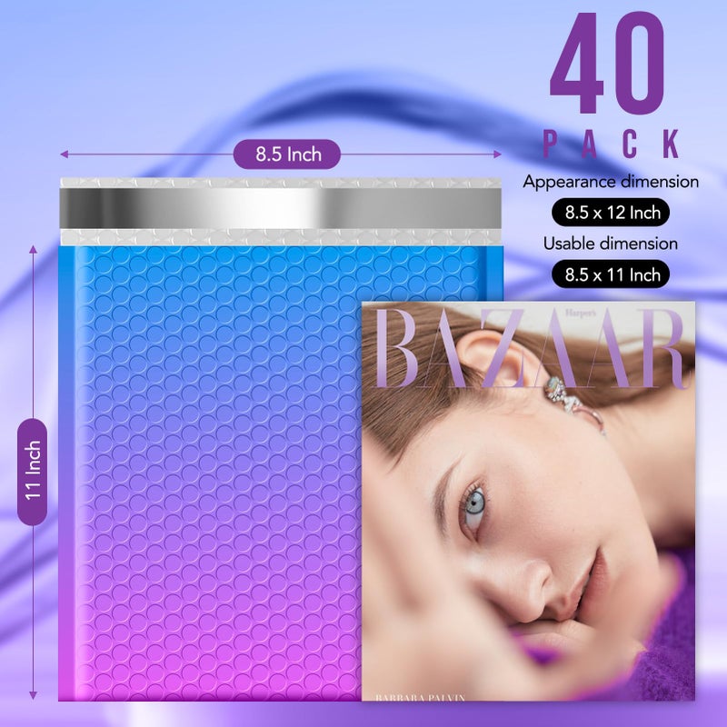 Fuxury Bubble Mailers 8.5x12" 40 Pack Padded Envelopes Usable Size 8.5x11" Thick Mailing Envelopes Bubble Opaque Padded Mailers Shipping Bags for Mailing Jewelry Makeup Small Business #2 BluePurple - Image 2