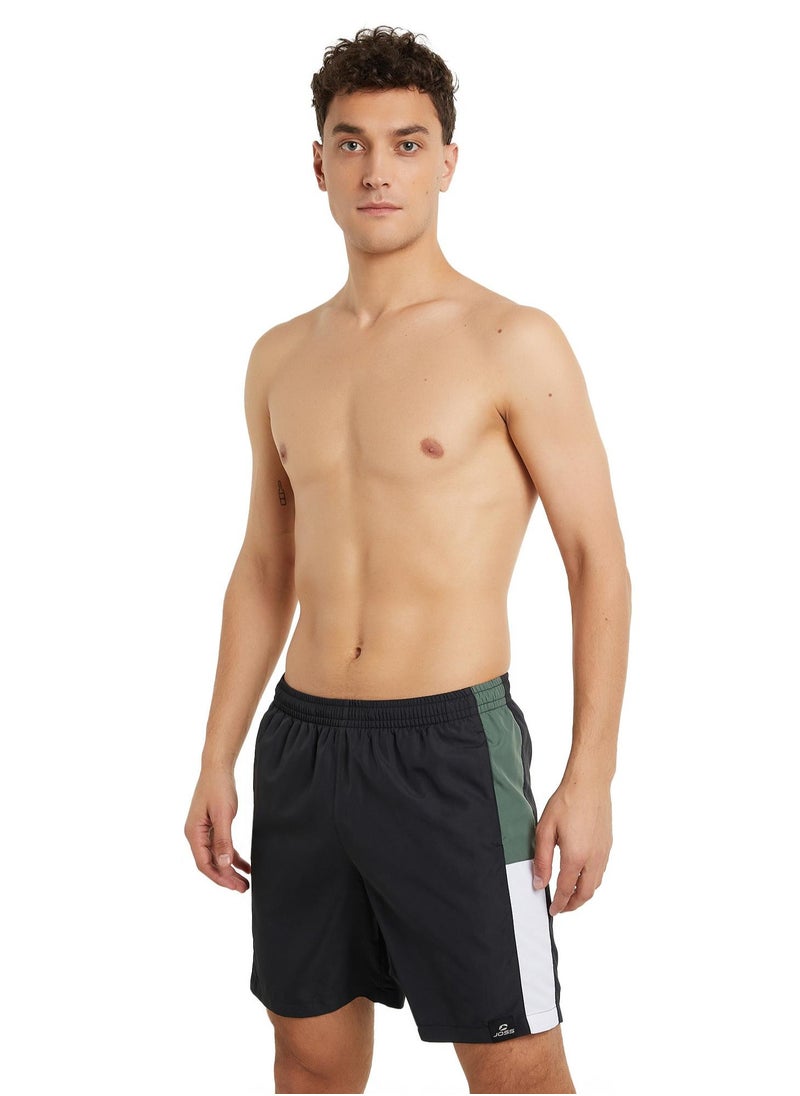 Joss Men’s Swimming Shorts - Joss Black/Green, Quick-Drying Swim Trunks with Adjustable Waist, Inner Shorts & Spacious Pockets  - Image 1