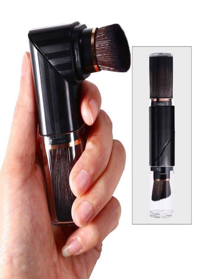 Vtrem Retractable Travel Makeup Brush: 3 Colors Kabuki Double-Ended Foundation Blush Brushes Set Mini Compact Face Brush with Cover Highlighter Flawless Powder Cosmetics, Blue Black Purple - Image 4