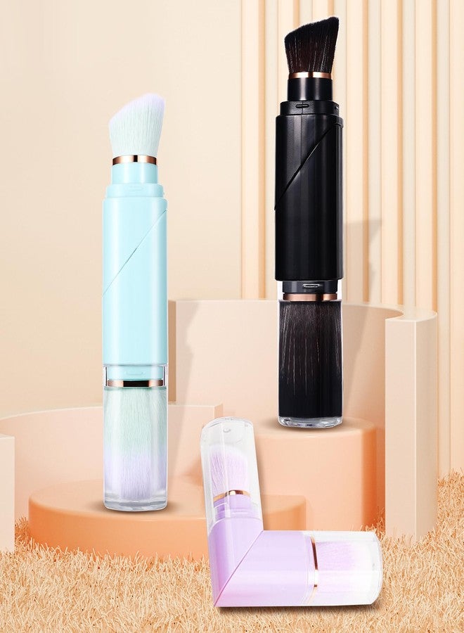 Vtrem Retractable Travel Makeup Brush: 3 Colors Kabuki Double-Ended Foundation Blush Brushes Set Mini Compact Face Brush with Cover Highlighter Flawless Powder Cosmetics, Blue Black Purple - Image 3