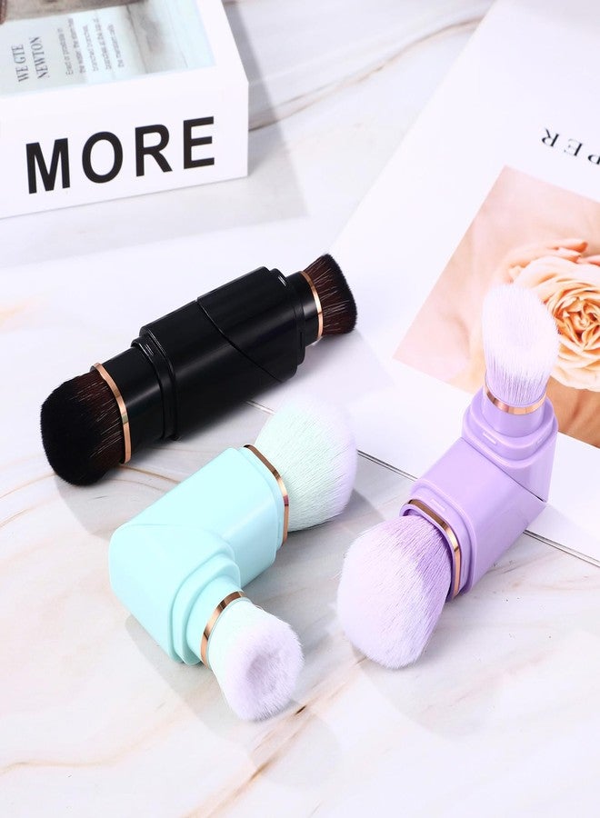 Vtrem Retractable Travel Makeup Brush: 3 Colors Kabuki Double-Ended Foundation Blush Brushes Set Mini Compact Face Brush with Cover Highlighter Flawless Powder Cosmetics, Blue Black Purple - Image 2