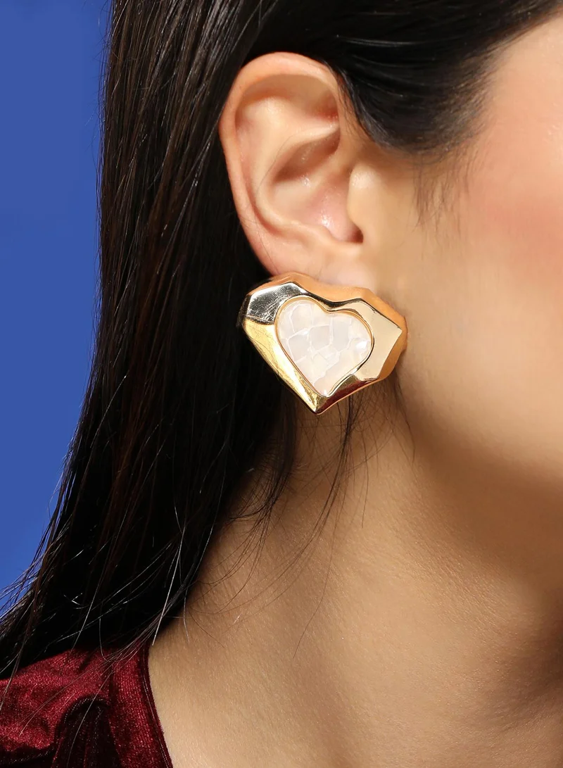 SOHI Women The Coeur-Edge Stud Earrings | California Gold Colour | One-Size | Artificial Stone Alloy Material | Push Back Closure | Earrings For Casual & Evening Wear