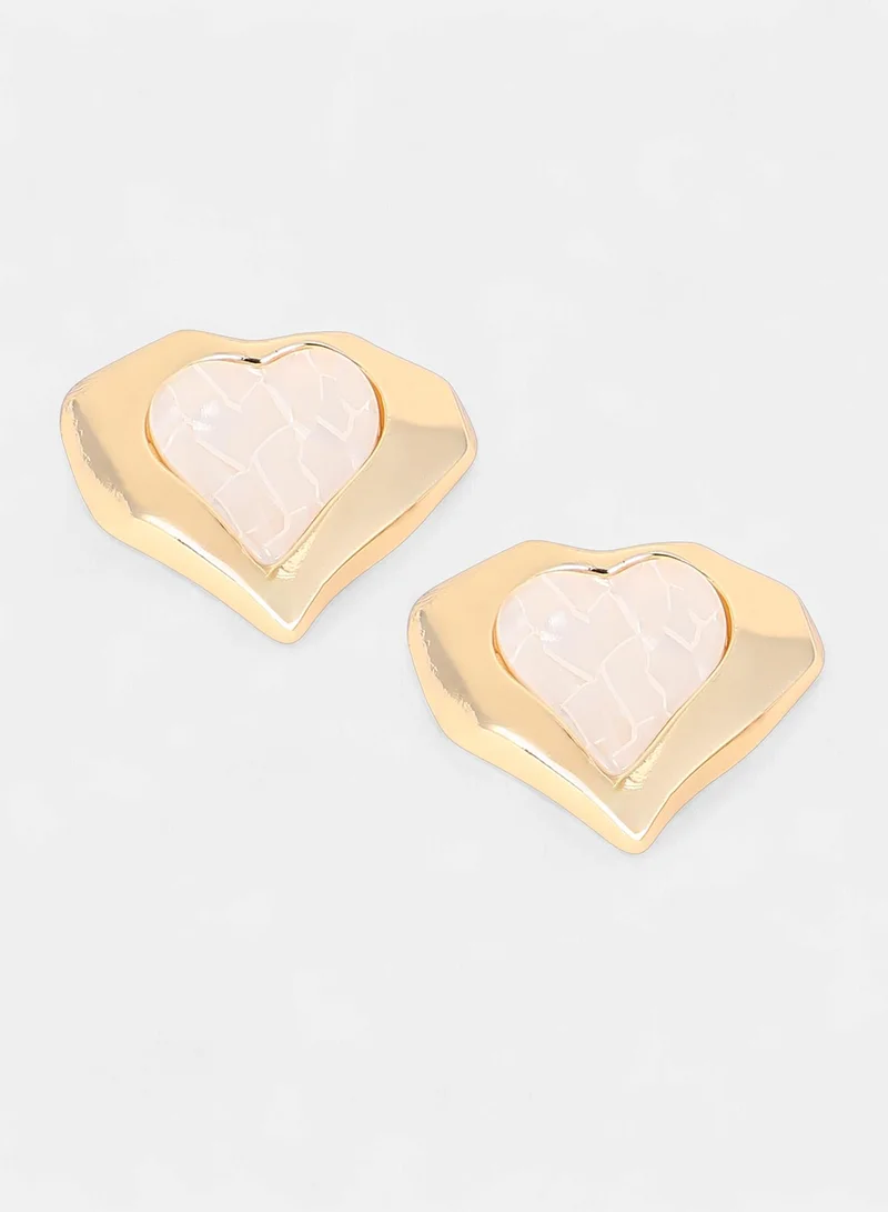 Sohi  Women The Coeur-Edge Stud Earrings | California Gold Colour | One-Size | Artificial Stone Alloy Material | Push Back Closure | Earrings For Casual & Evening Wear for Women | Best Price UAE
