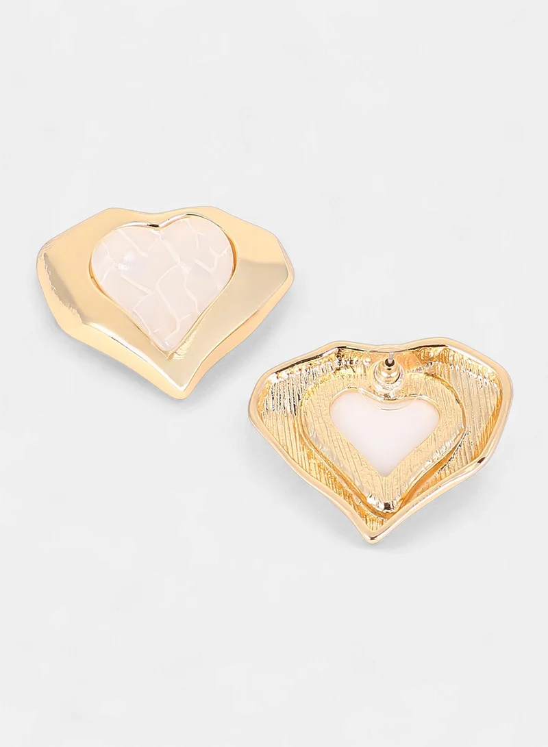 Sohi  Women The Coeur-Edge Stud Earrings | California Gold Colour | One-Size | Artificial Stone Alloy Material | Push Back Closure | Earrings For Casual & Evening Wear for Women | Best Price UAE