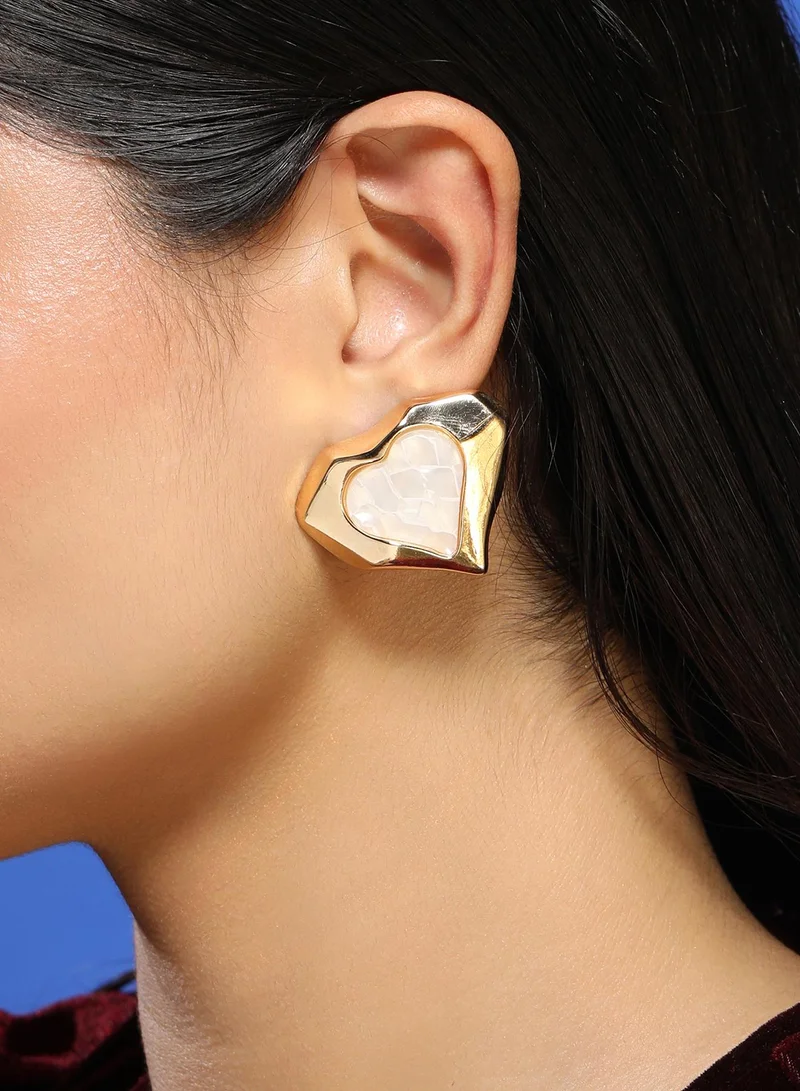 Sohi  Women The Coeur-Edge Stud Earrings | California Gold Colour | One-Size | Artificial Stone Alloy Material | Push Back Closure | Earrings For Casual & Evening Wear for Women | Best Price UAE