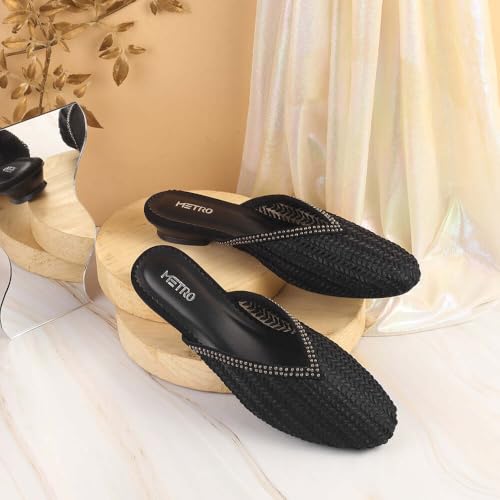 Metro Women Black Classic Comfortable Embellished Mules UK/5 EU/38 (35-1432) - Image 2