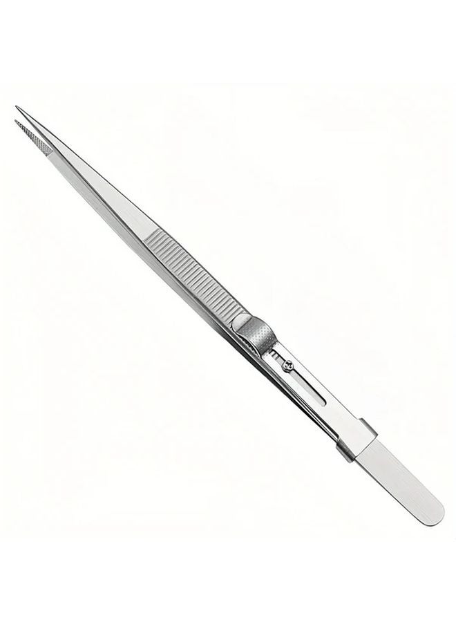 Straight Locking Tweezers Stainless Steel Jewelry Tool For Gemstones Diamond Holder - Image 1