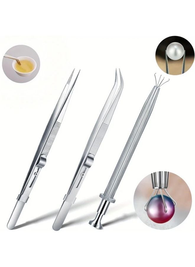 Straight Locking Tweezers Stainless Steel Jewelry Tool For Gemstones Diamond Holder - Image 2