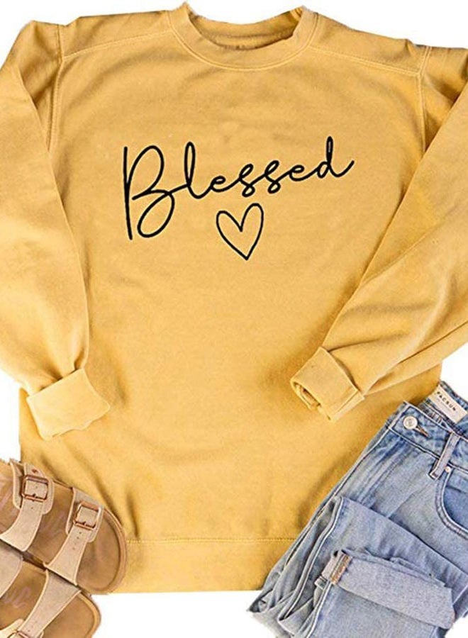 UNIQUEONE Blessed Sweatshirt for Women Letter Print Lightweight Thanksgiving Pullover Tops Blouse, Yellow, XL - Image 4