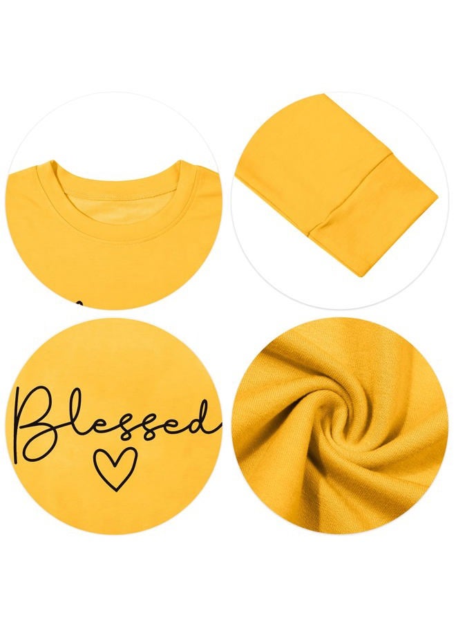 UNIQUEONE Blessed Sweatshirt for Women Letter Print Lightweight Thanksgiving Pullover Tops Blouse, Yellow, XL - Image 5