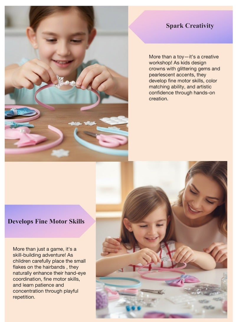 DIY Headband Making Kit for Girls-Create 6 Unique Icy Crowns with Gems, Pearls & Snowflakes,Arts and Crafts for Kids Ages 6+,Girls Hair Accessories for Kids, Craft Set for Frozen Themed Birthday Party Favors - Image 4