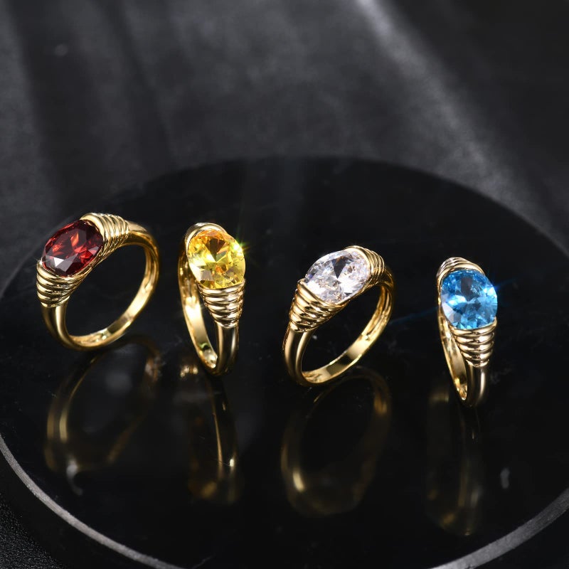 AllenCOCO Gold Ring for Women Trendy Ruby Ring Red Gemstone Chunky Ring 18k Gold Plated Band Ring Signet Statement Ring Size 7 - Image 5