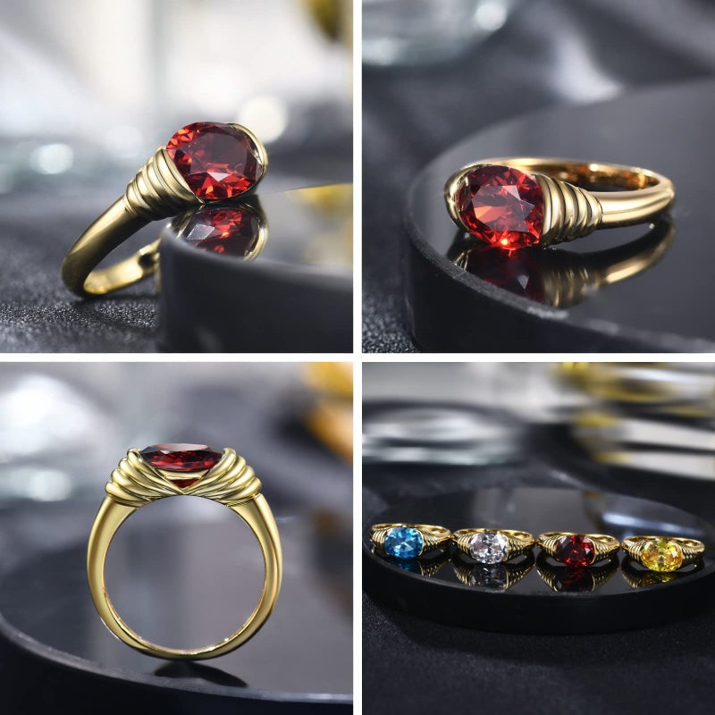 AllenCOCO Gold Ring for Women Trendy Ruby Ring Red Gemstone Chunky Ring 18k Gold Plated Band Ring Signet Statement Ring Size 7 - Image 2