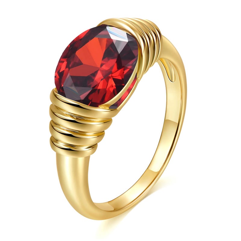 AllenCOCO Gold Ring for Women Trendy Ruby Ring Red Gemstone Chunky Ring 18k Gold Plated Band Ring Signet Statement Ring Size 7 - Image 1