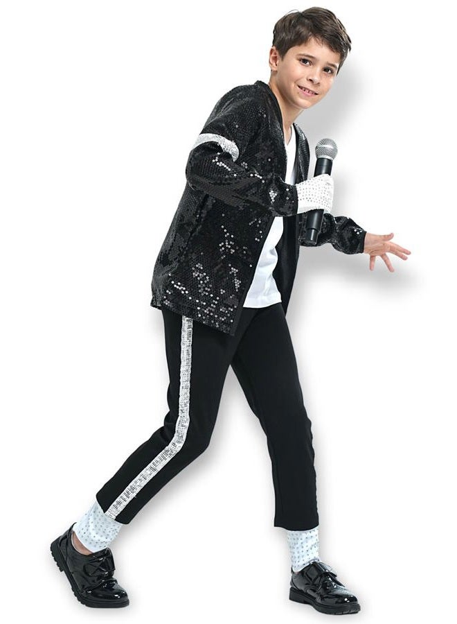 Ciguo Michael Jackson Billie Jean Jacket Suit Dance Cosplay Costume for Adult Child, 4 Pcs Included: Jacket/Trousers/Gloves/Sock (Height: 130-145cm, Weight: 30-35kg) - Image 2