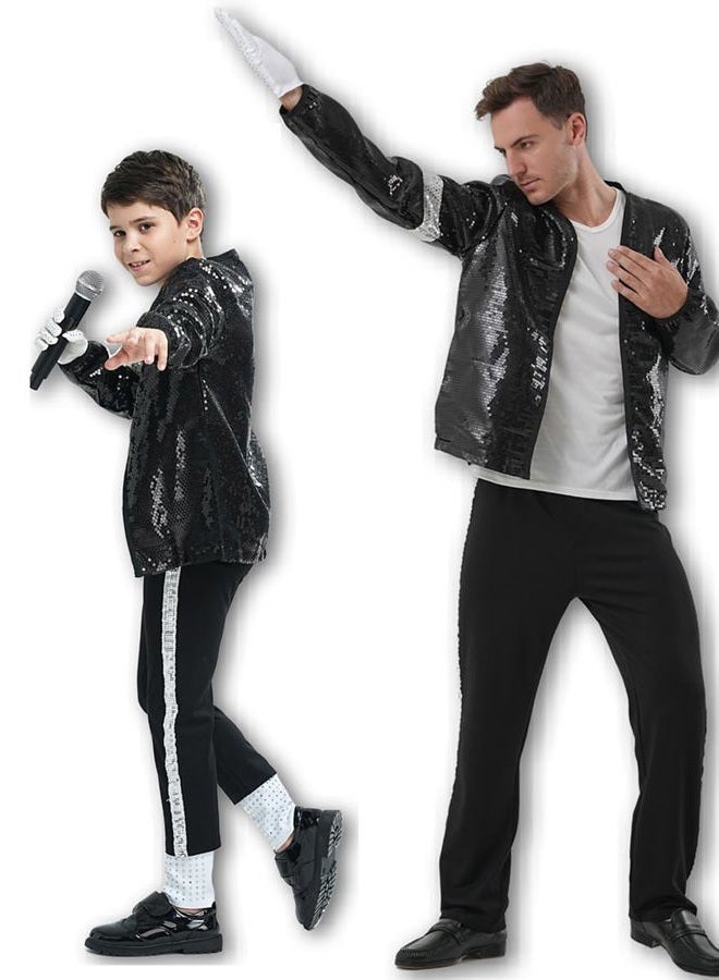 Ciguo Michael Jackson Billie Jean Jacket Suit Dance Cosplay Costume for Adult Child, 4 Pcs Included: Jacket/Trousers/Gloves/Sock (Height: 130-145cm, Weight: 30-35kg) - Image 3