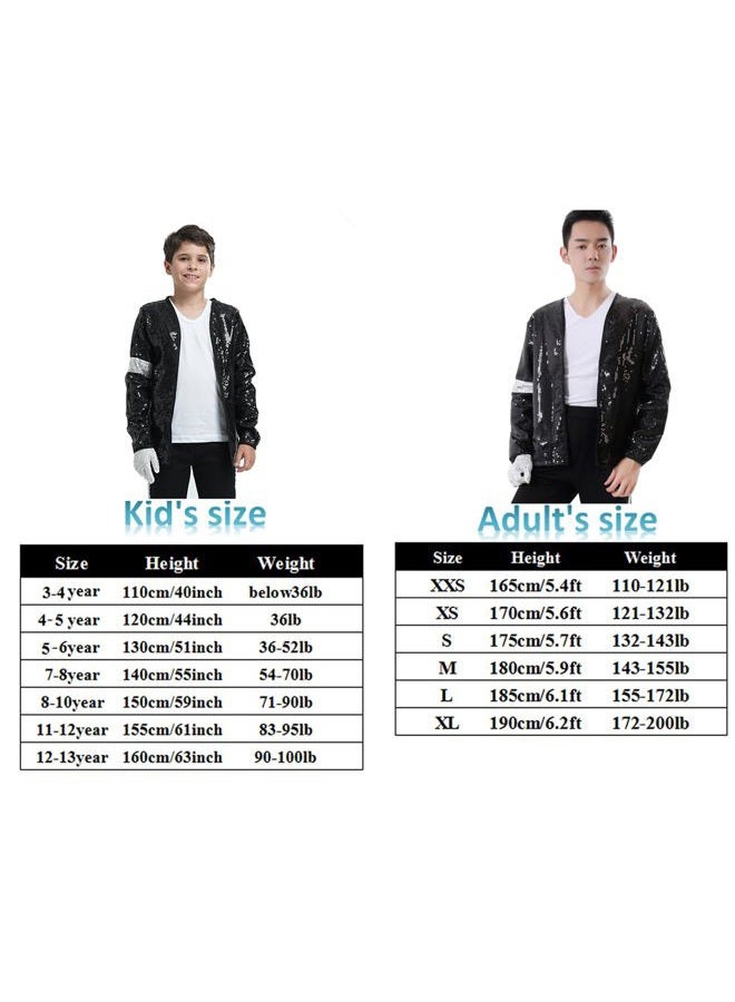 Ciguo Michael Jackson Billie Jean Jacket Suit Dance Cosplay Costume for Adult Child, 4 Pcs Included: Jacket/Trousers/Gloves/Sock (Height: 130-145cm, Weight: 30-35kg) - Image 5