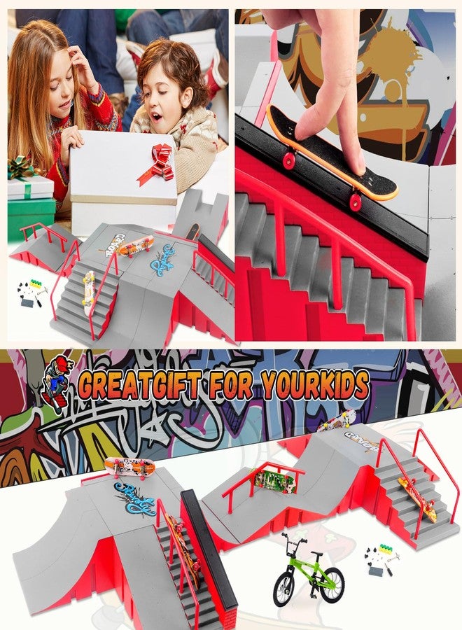 RNGODO Finger Skateboard Park Kits,14-in-1 Bigger Finger Skateboard Ramp Set with 14 Ramps,8 Fingerboards,1 Finger Bike, Skate Park Kit,Fingerboard Skatepark Half Pipe Toys Gifts for Ages 3+ - Image 3