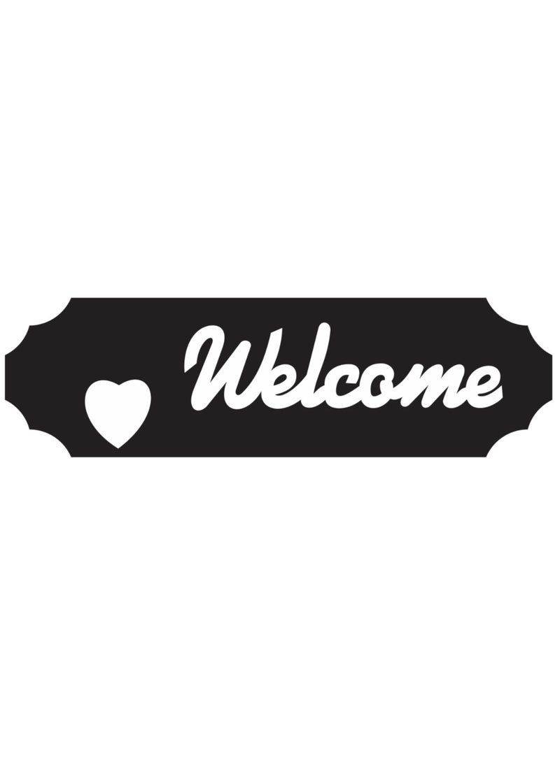 مرفا لوحة حائط خشبية ذات قاعدة لاصقة -  أسود (كلمة "Welcome" مع قلب - بخط أبيض)  - Image 1