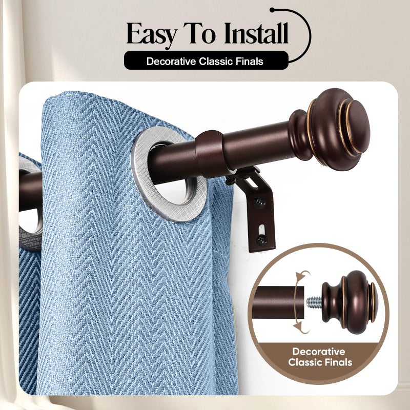 SIMEWIN Heavy Duty Curtain Rods for Windows 48 to 84 Inches, Bronze Curtain Rods with Classic Finials for Bedroom, Living Room, Patio, Kitchen - Image 2