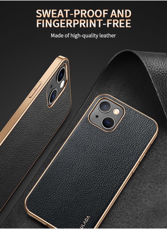 GROIC IPhone 14 Case 6.1 Inch Luxury Leather Cover Wireless Charging Support, Slim Leather Protective IPhone 14 Cover Case - Black  - Image 3