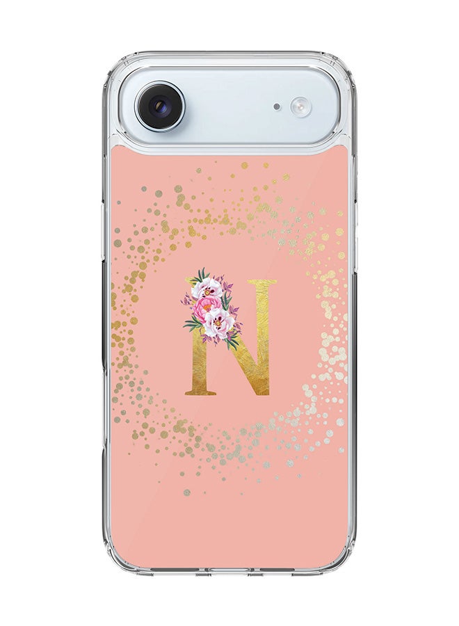 Stylizedd Classic Clear MagSafe Case for iPhone 17 Air , Hybrid Soft Case Flexible Edges Anti Drop TPU PC Gel Thin Transparent Cover [ Designed for iPhone 17 Air ] - Custom Monogram Initial Letter Floral Pattern Alphabet - N  (Rose Pink )