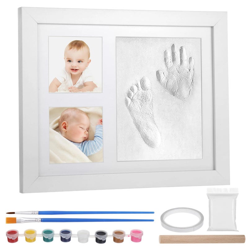 إطار صور بصمات اليد والقدم DIY مع طقم هدايا تذكارية من الخشب الصلب وأدوات الرسم بالطين - Image 5