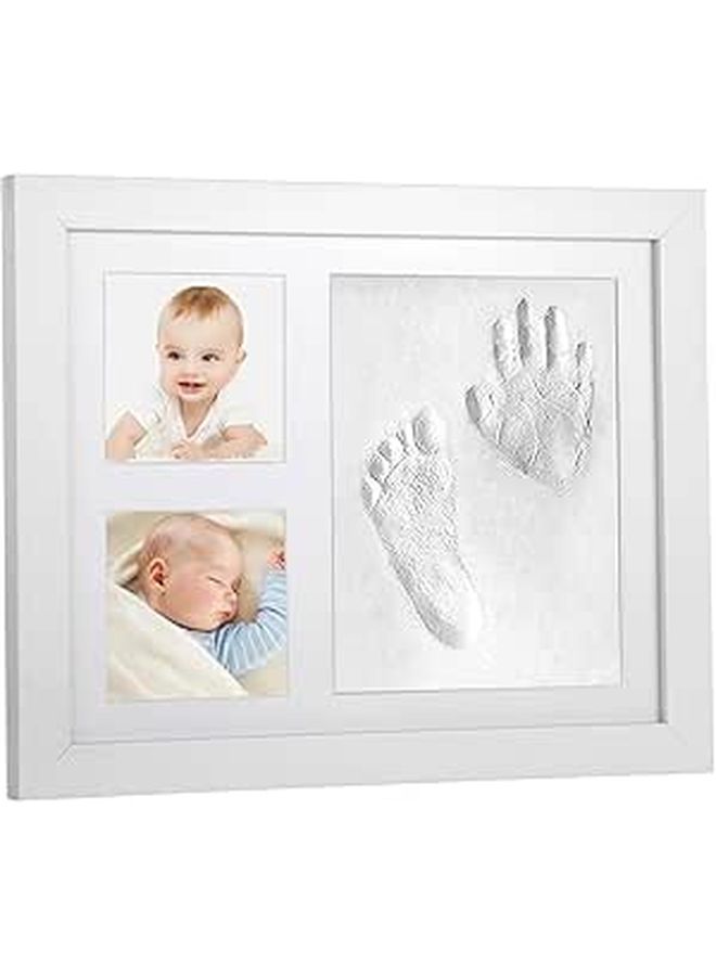إطار صور بصمات اليد والقدم DIY مع طقم هدايا تذكارية من الخشب الصلب وأدوات الرسم بالطين - Image 1