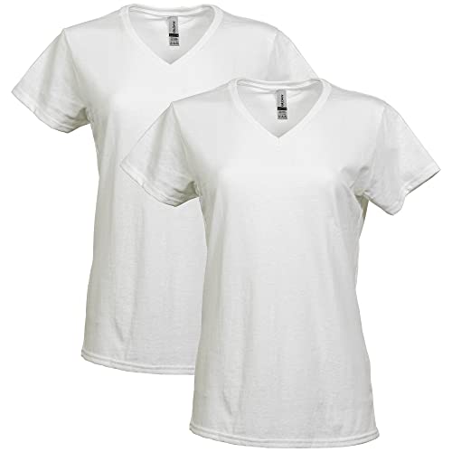 Gildan Women's Heavy Cotton V-Neck T-Shirt, 2-Pack, White, Small - Image 1