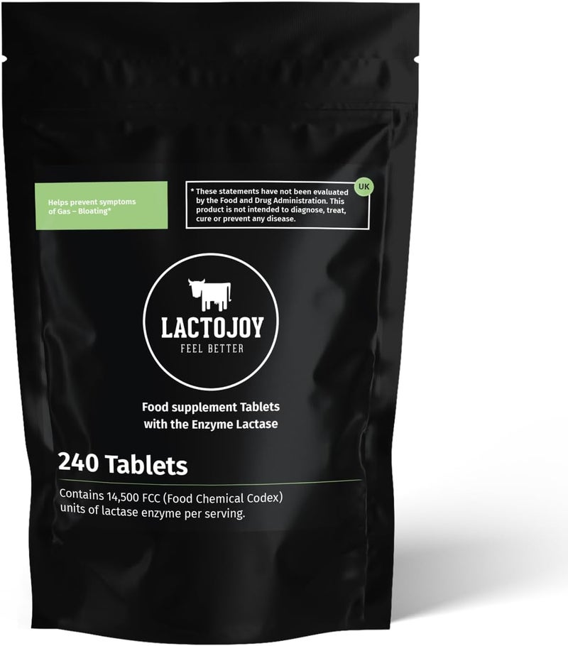 LactoJoy Lactase Tablets Helps with Lactose Intolerance 240 Pcs Refill of ExtraStrength Dose 14500 FCC 100 Vegan Supports The Lactose Digestion Chemical Free - Image 1