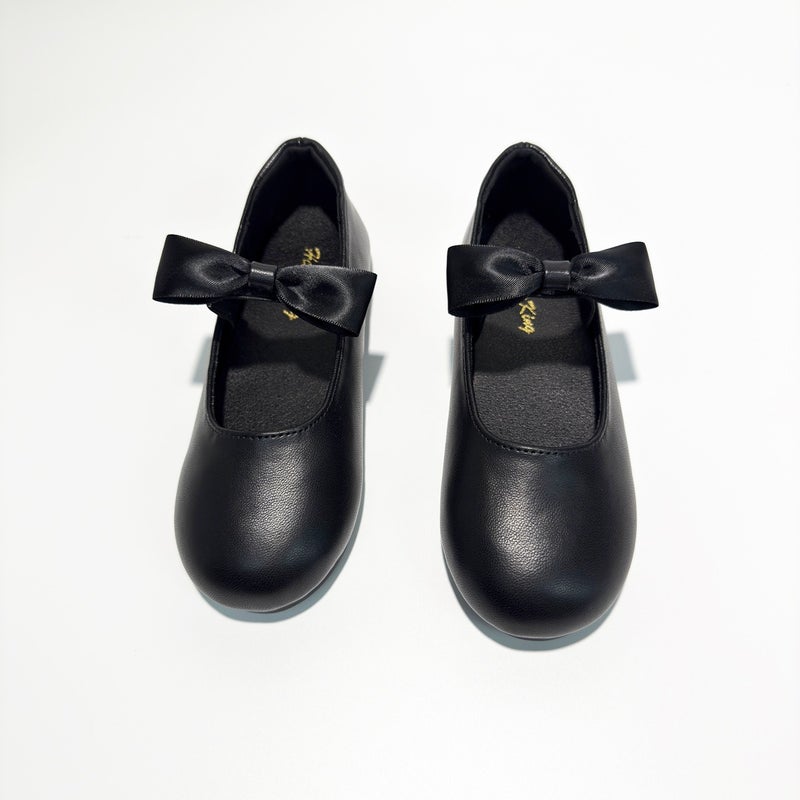 Girls' Black Leather-Look Low-Top Ballet Flats with Soft Sole, Breathable Princess Shoes, British Style Slip-On Casual Shoes - Image 1