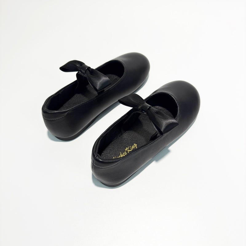Girls' Black Leather-Look Low-Top Ballet Flats with Soft Sole, Breathable Princess Shoes, British Style Slip-On Casual Shoes - Image 5