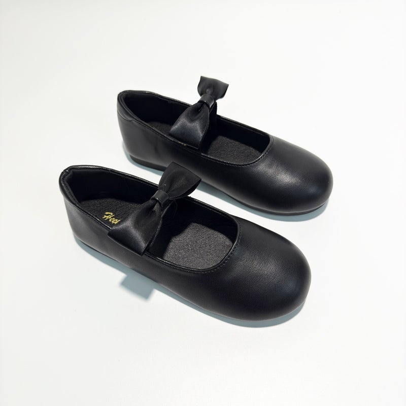 Girls' Black Leather-Look Low-Top Ballet Flats with Soft Sole, Breathable Princess Shoes, British Style Slip-On Casual Shoes - Image 3