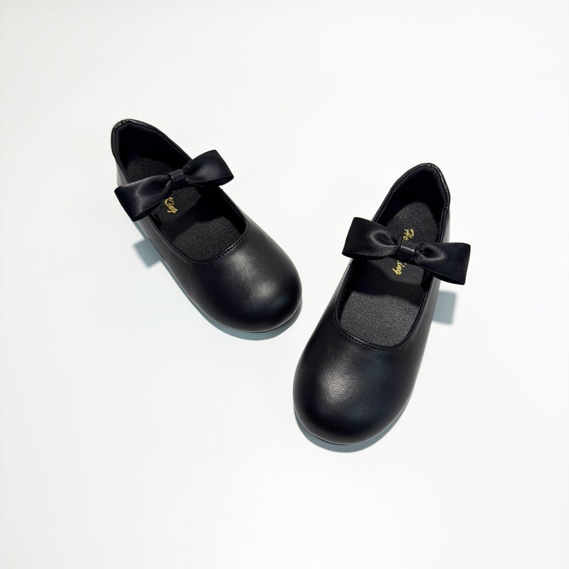 Girls' Black Leather-Look Low-Top Ballet Flats with Soft Sole, Breathable Princess Shoes, British Style Slip-On Casual Shoes - Image 2