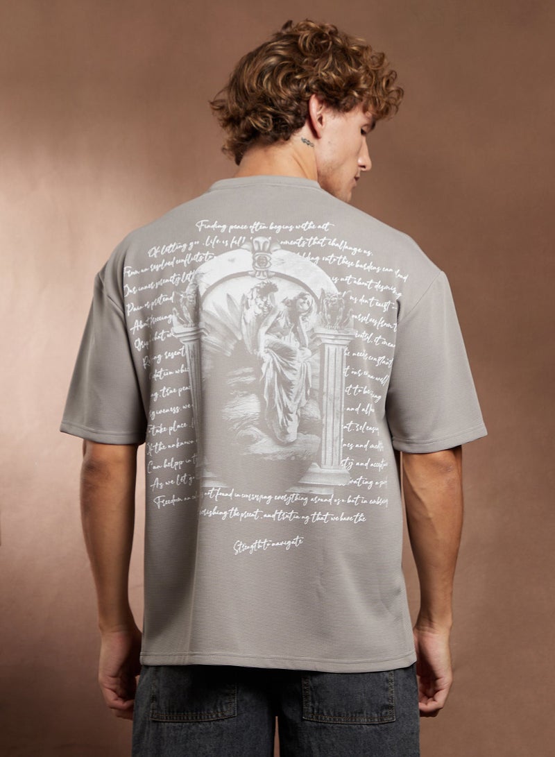 Campus Sutra Men's Coin Grey Boxy Mytho-Modernism T-Shirt For Casual Wear | Crew Neck | Short Regular Sleeves | Pull On Closure | T-Shirt Crafted With Comfort Fit For Everyday Wear - Image 5