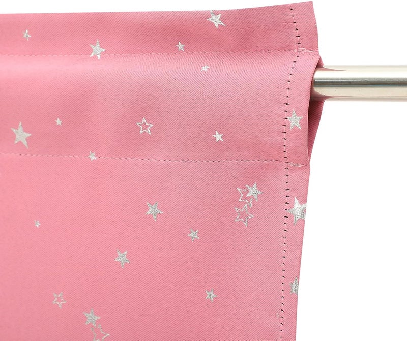 Short Blackout Window Valance Curtain for Kitchen and Bathroom, Rod Pocket Pink Star Pattern, 132x46 Cm Privacy Light-Filtering Treatment - Image 3