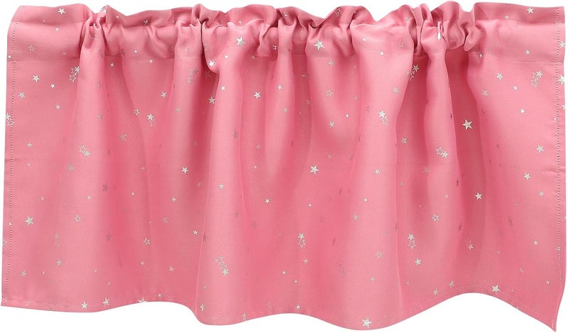 Short Blackout Window Valance Curtain for Kitchen and Bathroom, Rod Pocket Pink Star Pattern, 132x46 Cm Privacy Light-Filtering Treatment - Image 1
