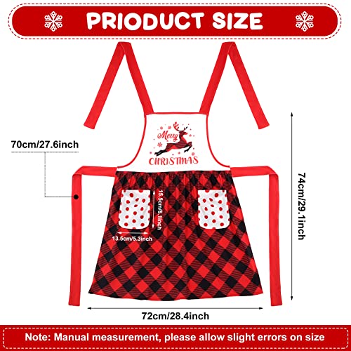 Janmercy 3 Pieces Christmas Aprons with Pockets for Women Adjustable Christmas Kitchen Apron Cotton Buffalo Plaid Apron and Adjustable Neck Waist Ties Merry Christmas for Cooking Baking - Image 3
