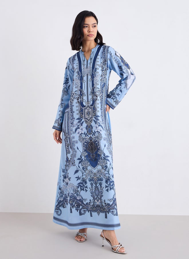 Amirah Women Blue Maxi Jalabiya with Matching Scarf - Image 2