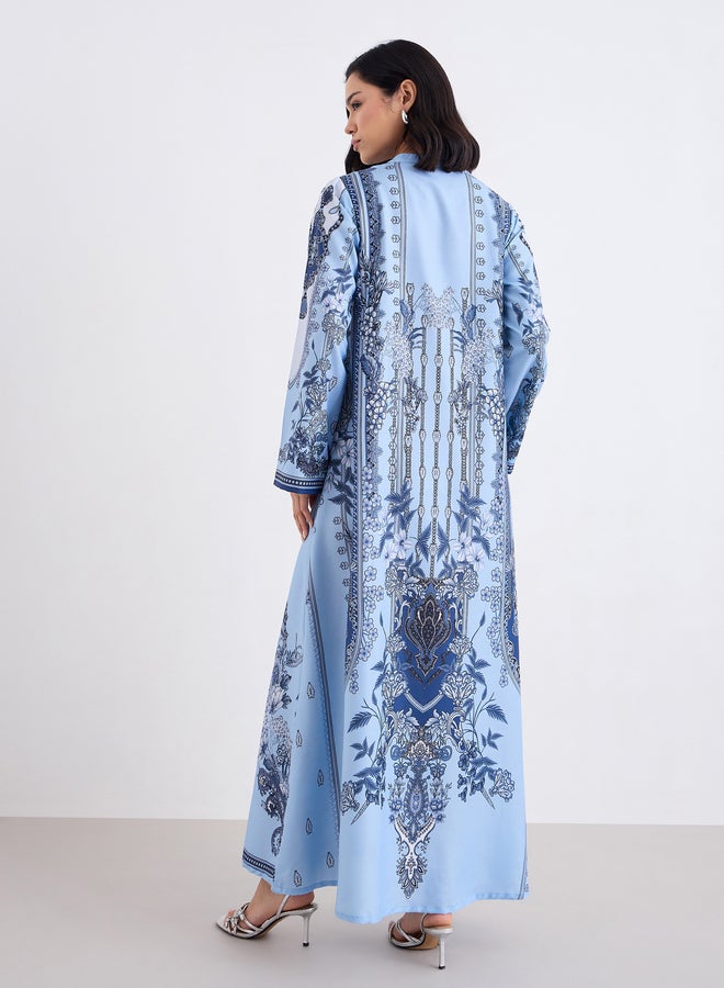 Amirah Women Blue Maxi Jalabiya with Matching Scarf - Image 4