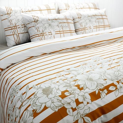 RUSTIQUE LINENS Premium 100% Cotton King Size Bedsheet Set (1 Flat Sheet & 2 Pillow Cases)| 200 TC | Vibrant Prints | Soft, Breathable & Durable Fabric |Sunset Stripes - Image 3