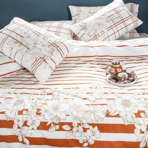 RUSTIQUE LINENS Premium 100% Cotton King Size Bedsheet Set (1 Flat Sheet & 2 Pillow Cases)| 200 TC | Vibrant Prints | Soft, Breathable & Durable Fabric |Sunset Stripes - Image 2