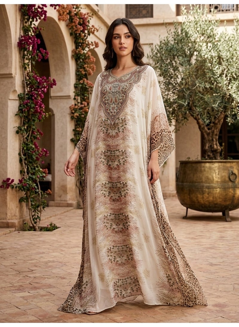 Alaya Women Floral Embroidered Chiffon Kaftan-AL3831 - Image 4