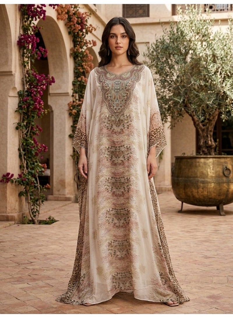 Alaya Women Floral Embroidered Chiffon Kaftan-AL3831 - Image 1