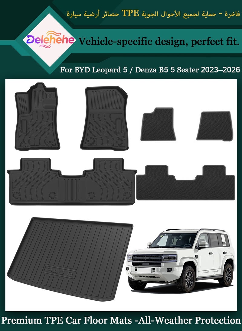 Delehehe Floor Mats for BYD Leopard 5 / Denza B5 5-Seater 2023–2026 | All-Weather TPE Mats | Custom Fit 3D Design | Anti-Slip, Easy to Clean | Full Interior Protection,for BYD Interior Accessories - Image 1